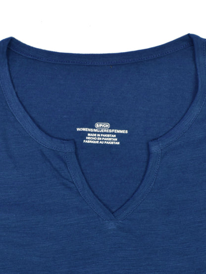 Majestic V Neck Half Sleeve Tee Shirt For Ladies-Blue Melange-SP1965