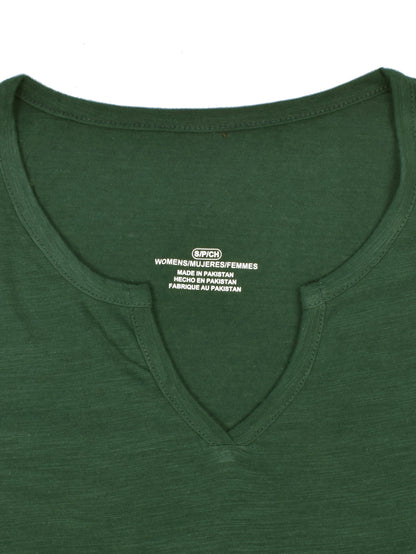 Majestic V Neck Half Sleeve Tee Shirt For Ladies-Green Melange-SP1977