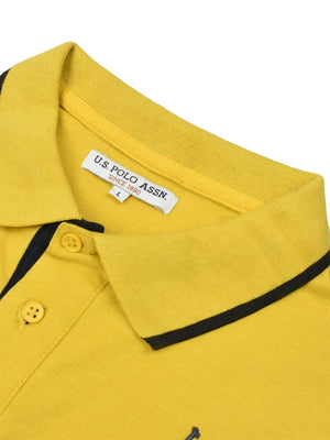 U.S Polo Assn. P.Q Half Sleeve Polo Shirt For Men-Yellow with White & Navy-BE886/BR13129