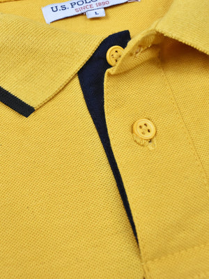 U.S Polo Assn. P.Q Half Sleeve Polo Shirt For Men-Yellow with White & Navy-BE886/BR13129