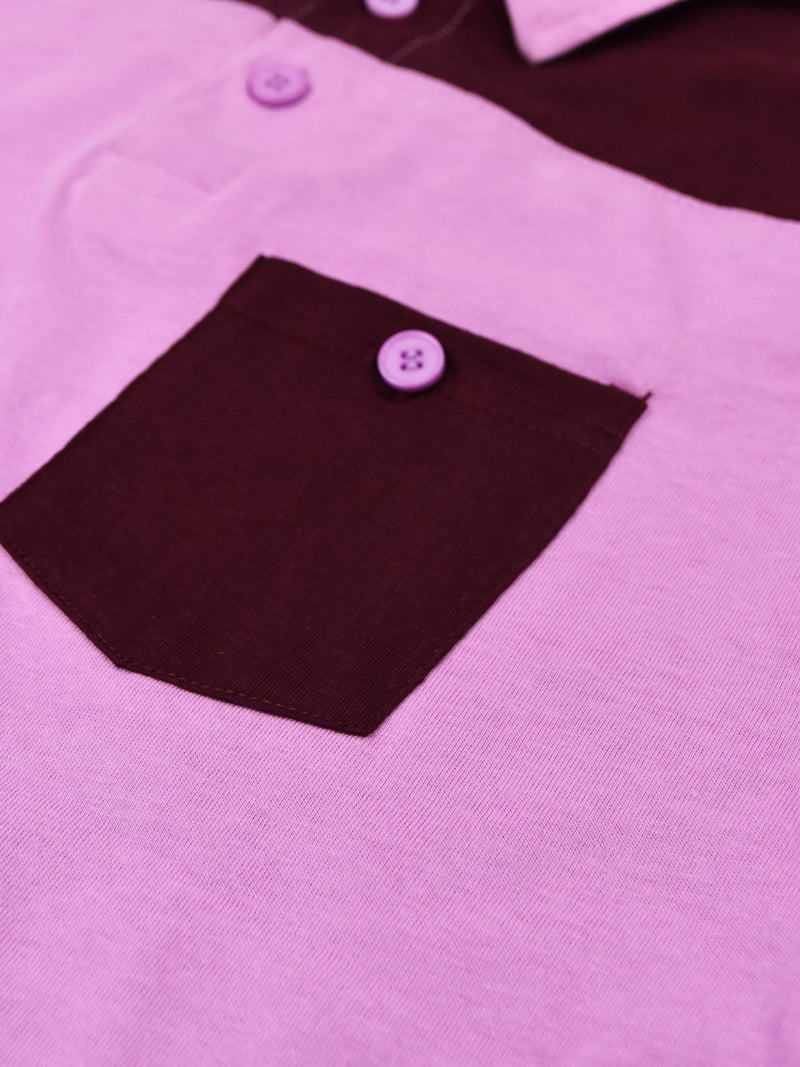 Louis Vicaci Long Sleeve Polo For Men-Pink & Dark Maroon-BR891