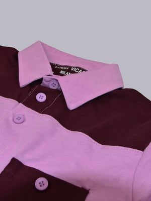 Copy of Louis Vicaci Long Sleeve Polo For Men-Pink & Dark Maroon-BE63/BR891