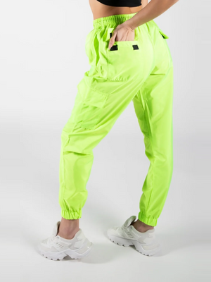 Cuffed Hem Shell Side Pockets Jogger Trouser For Ladies-Neon Green-SP3320