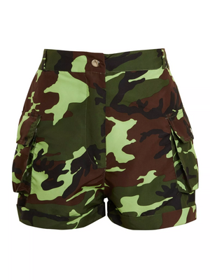 Rising Pop Button Shorts For Ladies-Green Camouflage-SP3467