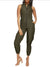 Cameo Rose Zip Front Jumpsuit For Ladies-Olive Green-SP3389