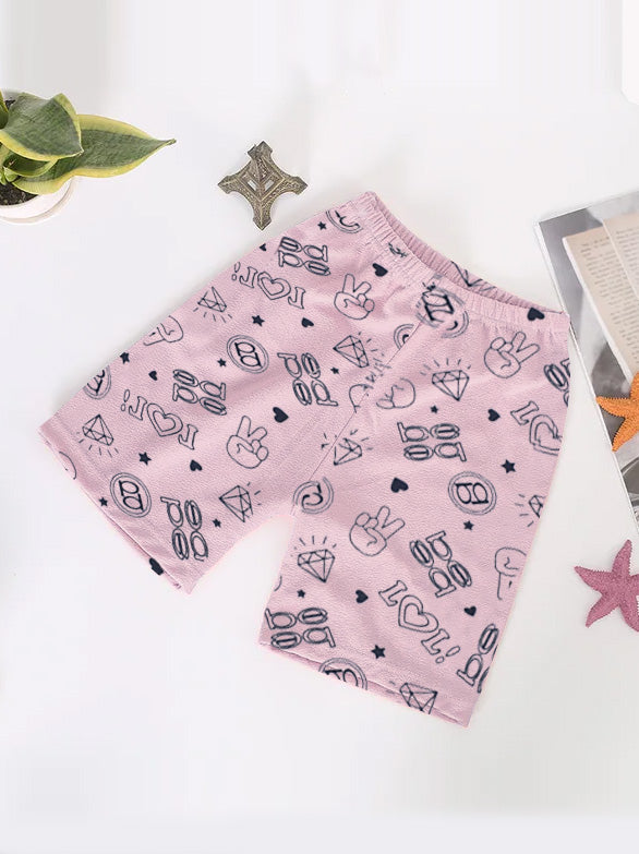 Next Summer Signle Jersey Baby Girl Short For Kids-Baby Pink with All Over Print-RT2511