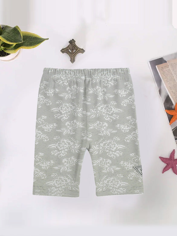 Next Summer Single Jersey Baby Girl Short For Kids-Grey Melange with All Over Print-SP2123/RT2512