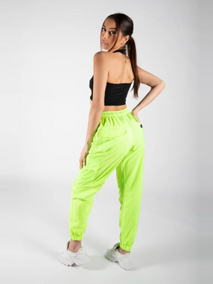 Cuffed Hem Shell Side Pockets Jogger Trouser For Ladies-Neon Green-SP3320