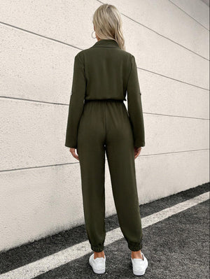 BLFD Butoons Front Jumpsuit For Ladies-Dark Olive-SP3362