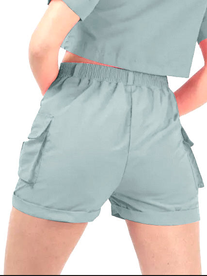 Rising Pop Button Shorts For Ladies-Sky Blue-SP3464