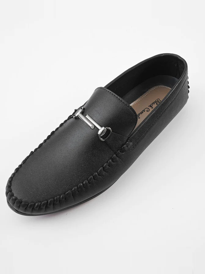 Black Camel Men's Nampo Loafer Shoes With Buckle-Black-RT690