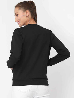 Nyc Polo Fleece Pocket Style Sweatshirt For Ladies-Black-SP1306