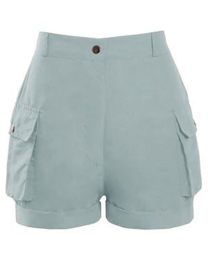 Rising Pop Button Shorts For Ladies-Sky Blue-SP3464