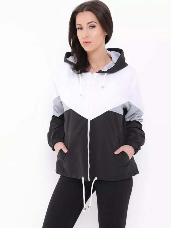 Rising Lightweight Festival Windcheater Hoodie For Ladies-Black & White-SP3285