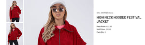 High Neck Hooded Festival Jacket For Ladies-Red-SP3273