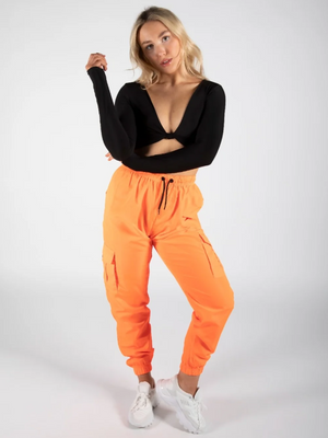 Cuffed Hem Shell Jogger Trouser For Ladies-Orange-SP3324