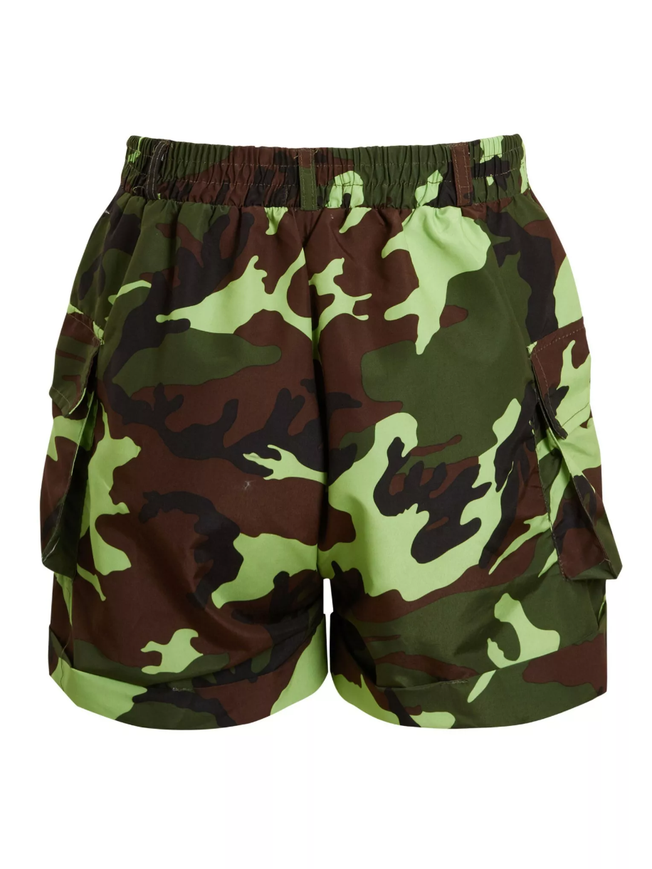 Rising Pop Button Shorts For Ladies-Green Camouflage-SP3467