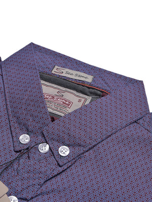 SS Premium Casual Shirt For Men-Blue & Maroon Allover Print-BE1375