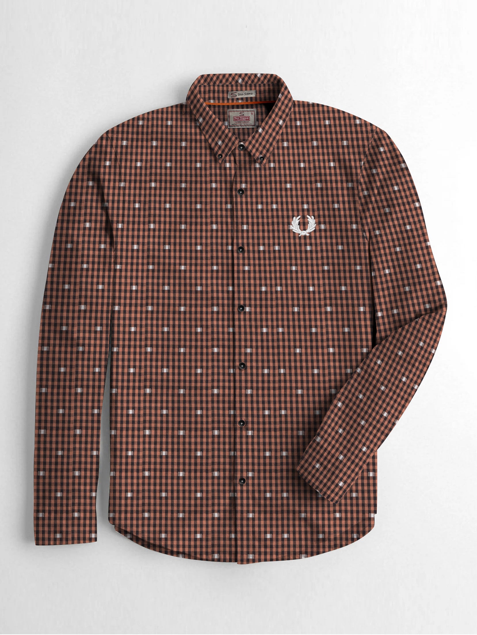 SS Premium Casual Shirt For Men-Orange & Black Check-BE1381