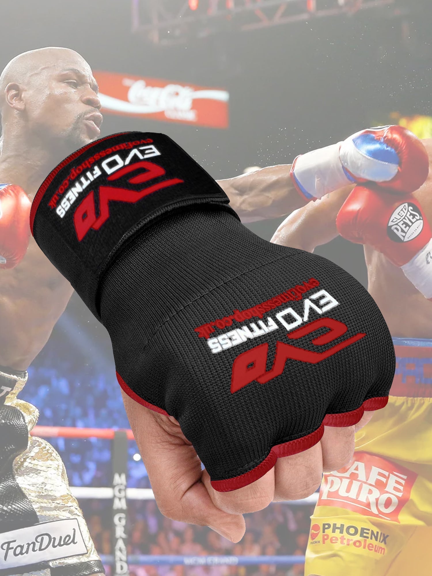 Single Left Hand Evo Fitness Gel Gloves with Bandage-Black with Red-LV518