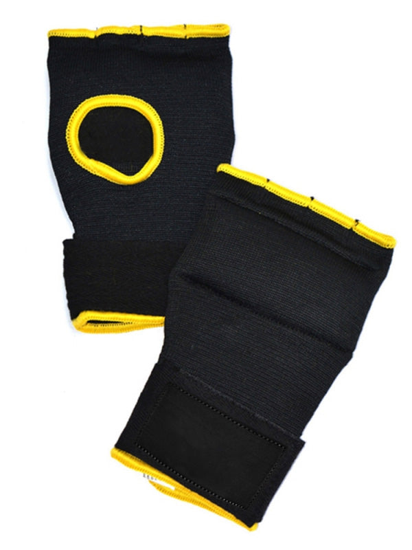 Single Left Hand Premium Quality Gel Gloves with Bandage-Black with Yellow-LV461