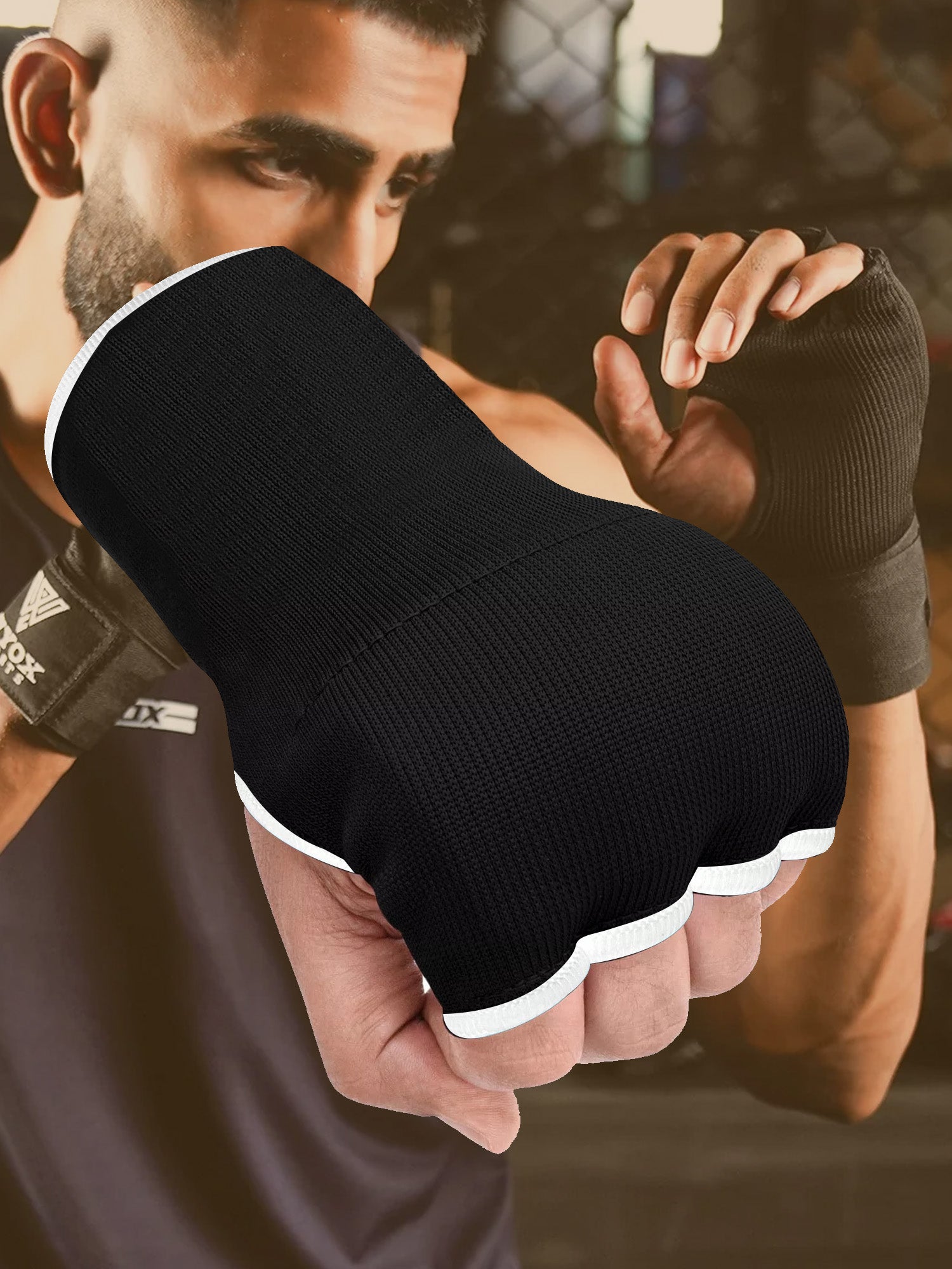 Single Left Hand Premium Quality Gloves Pair-Black with White-LV477