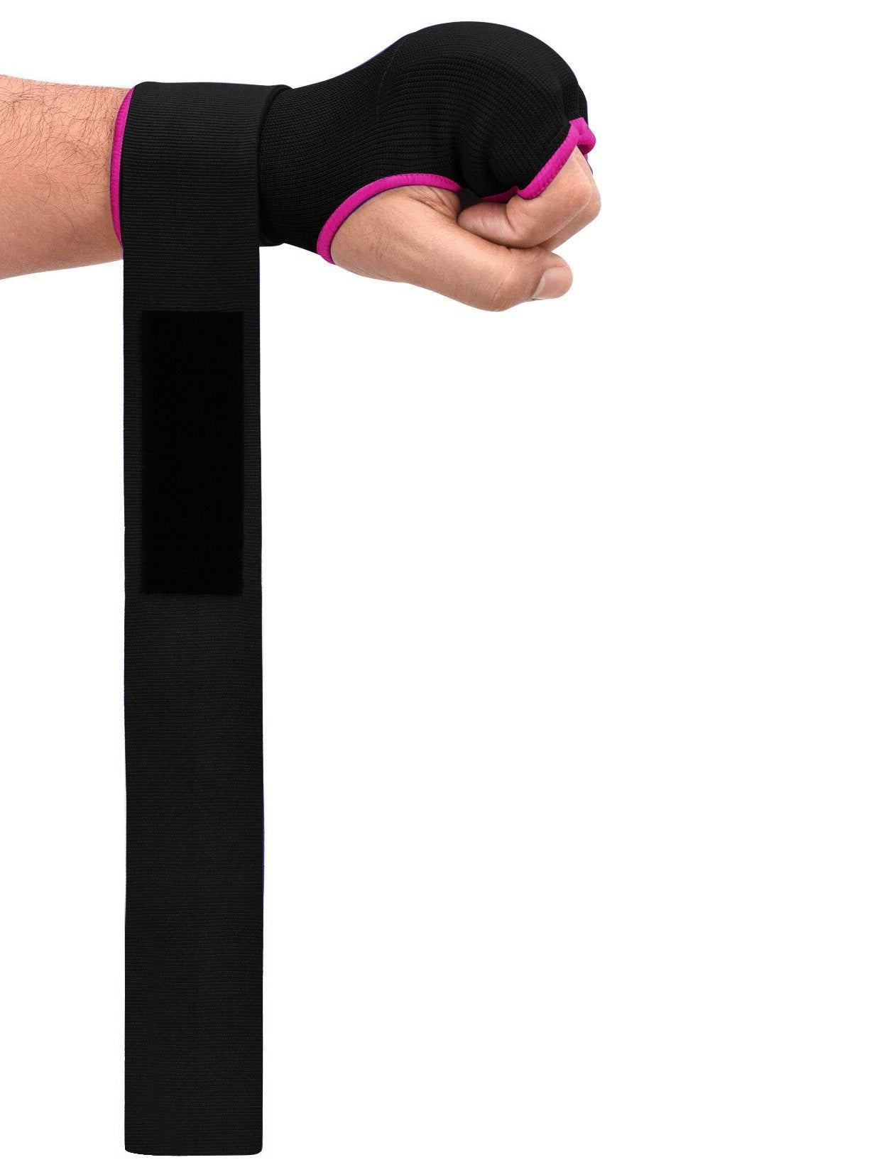 Single Left Hand Premium Quality Gloves with Bandage-Black with Pink-LV475