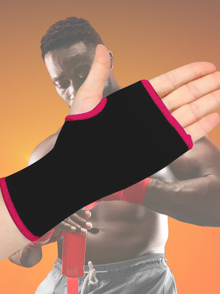 Single Left Hand Premium Quality Half Hand Gloves-Black with Pink-LV520