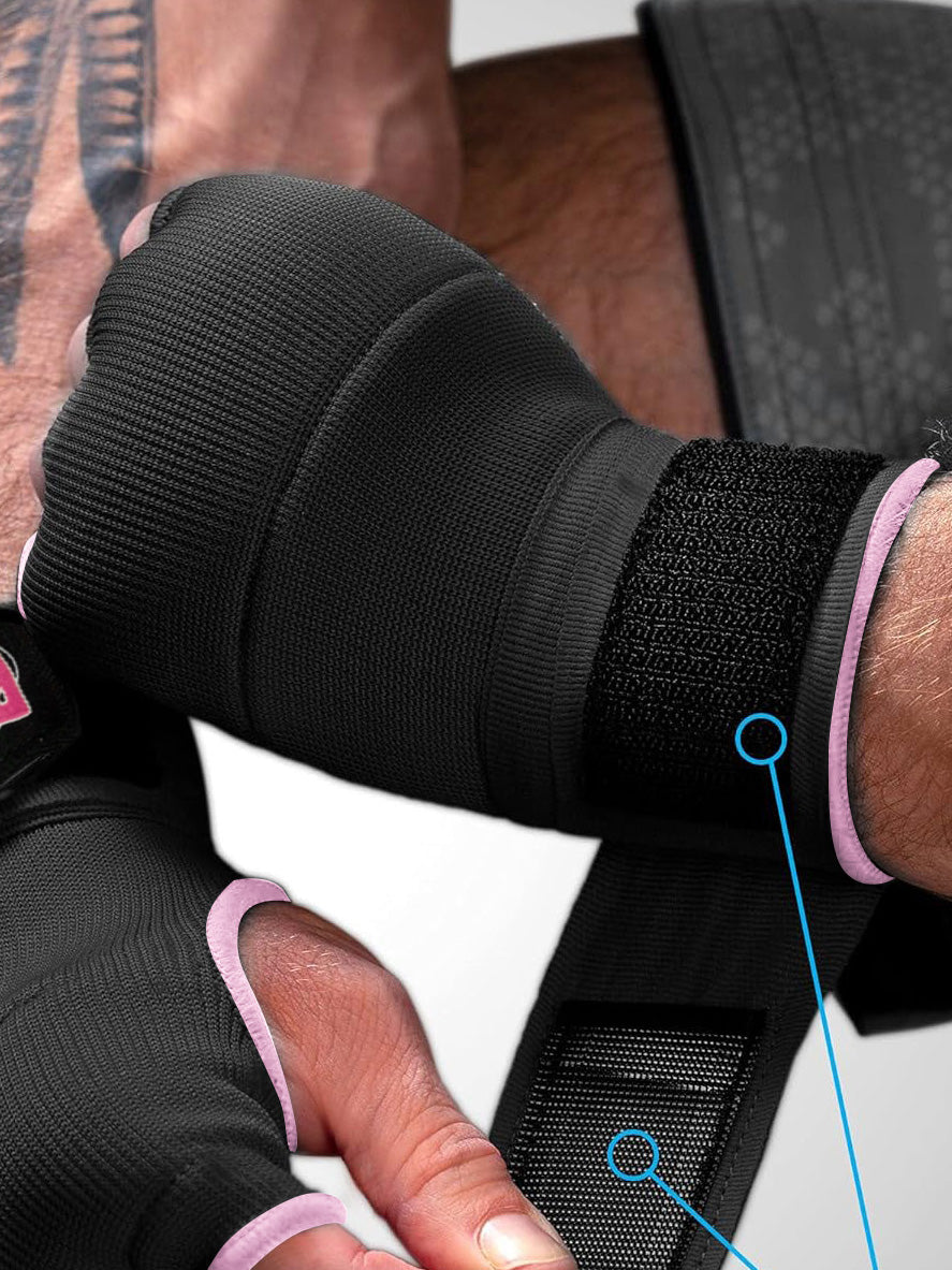 Single Left Hand Runble Gel Boxing Gloves with Bandage-Black with Pink-LV453