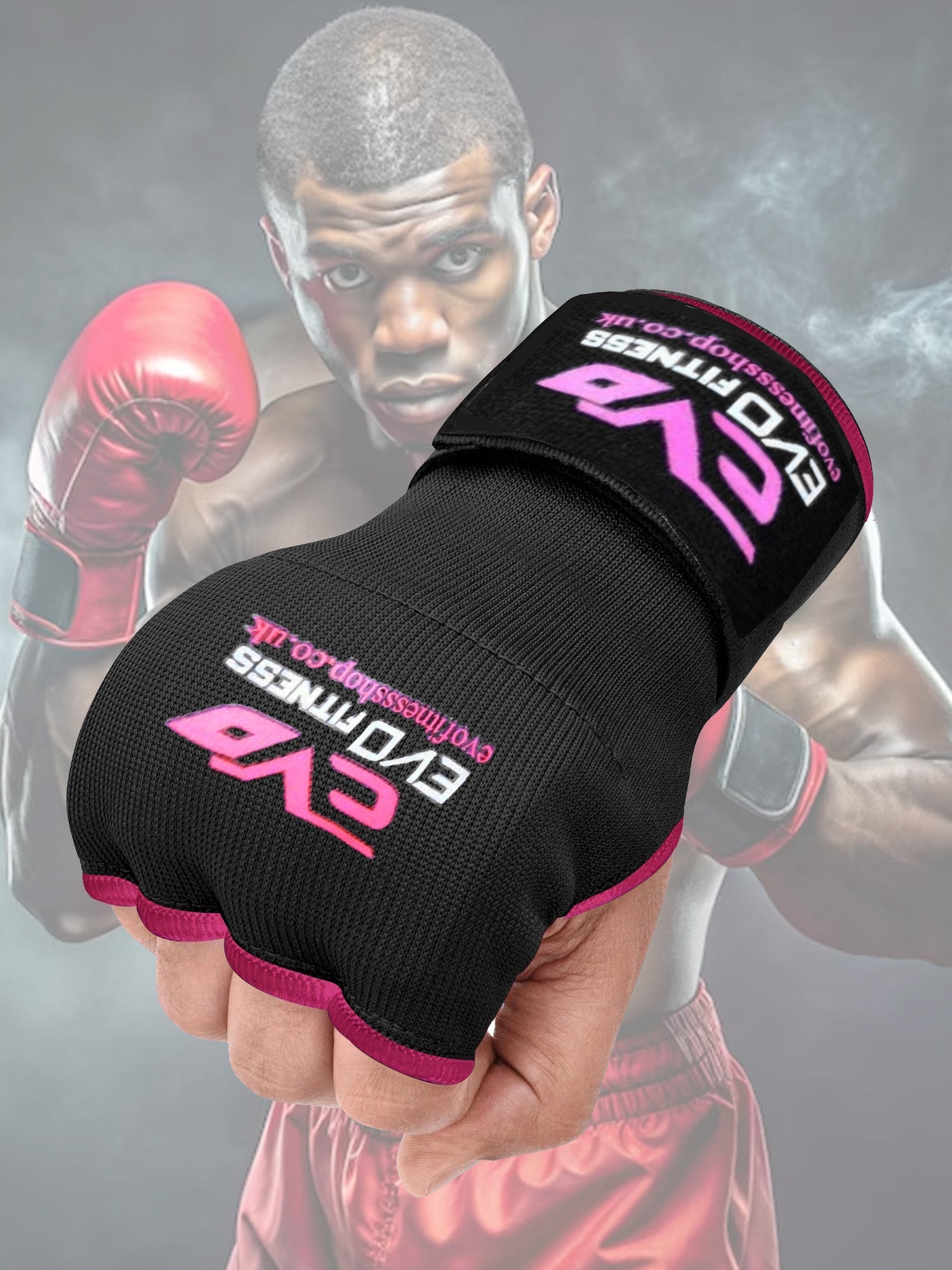 Single Right Hand Evo Fitness Gel Gloves with Bandage-Black with Pink-LV479