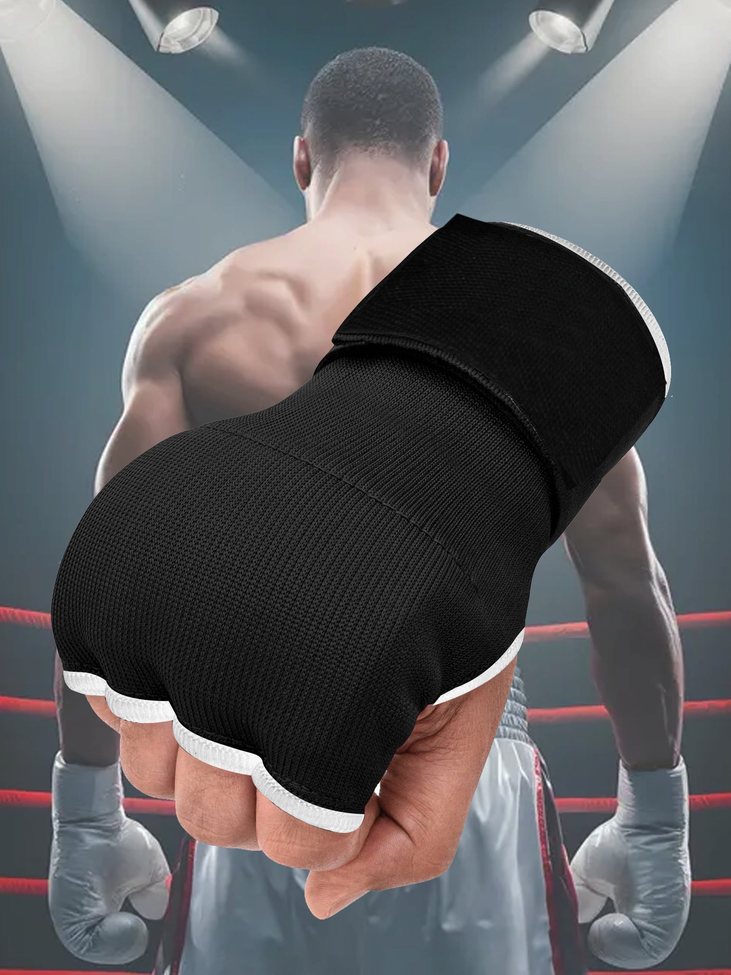 Single Right Hand Gel Gloves with Bandage-Black with White-LV523