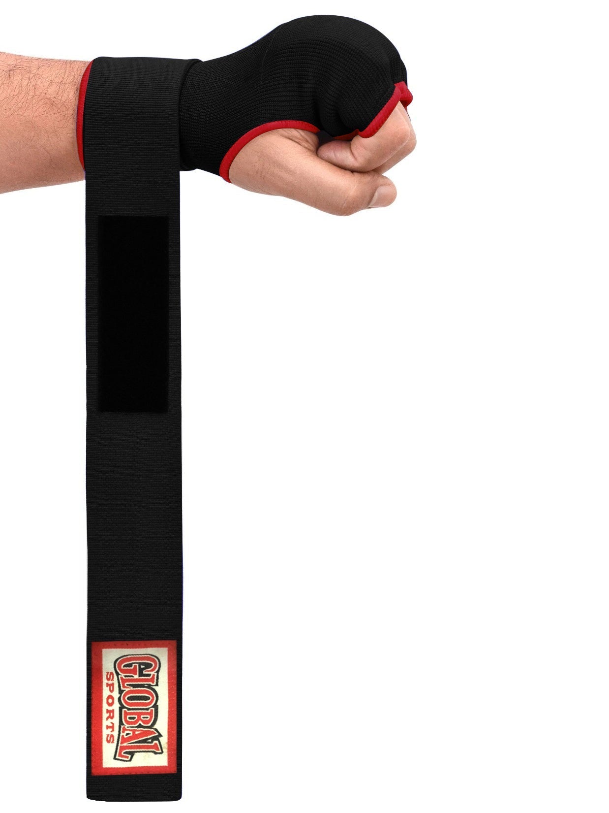 Single Right Hand Global Sports Gloves with Bandage-Black with Red-LV526