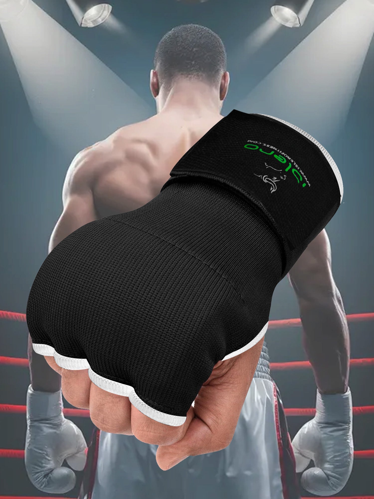 Single Right Hand Islero Fitness Gel Gloves with Bandage-Black with White-LV492