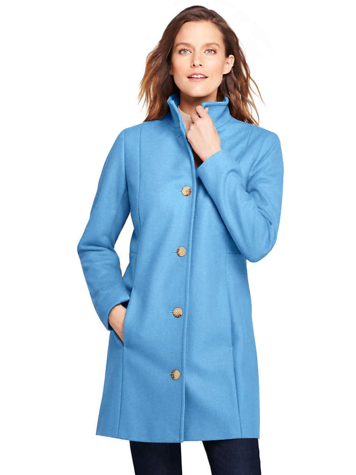 Lands' End Petite Fit and Flare Long Wool Coat For Ladies-Sky-BE361/BR1129