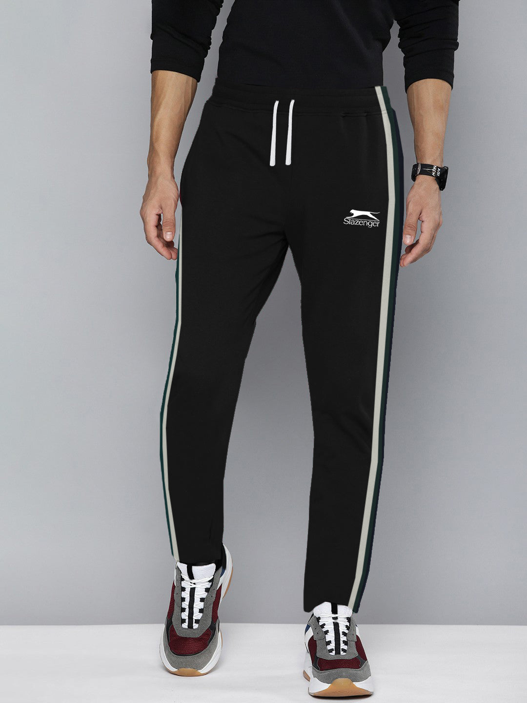 Slazenger Stylish Summer Trouser For Men-Black with Green & Blue Stripe-BR14353
