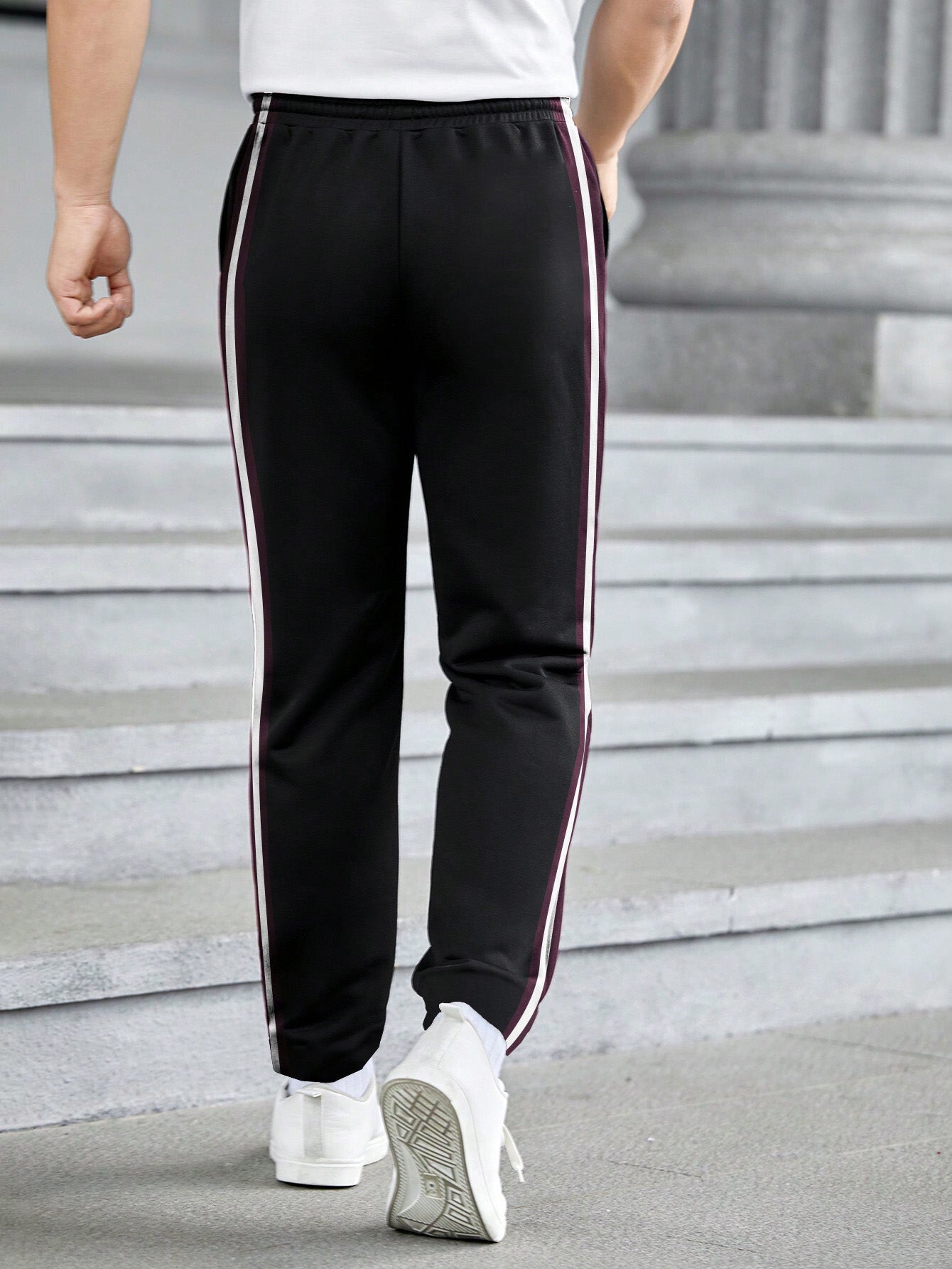 Slazenger Stylish Summer Trouser For Men-Black with Maroon & White Stripe-BR14341