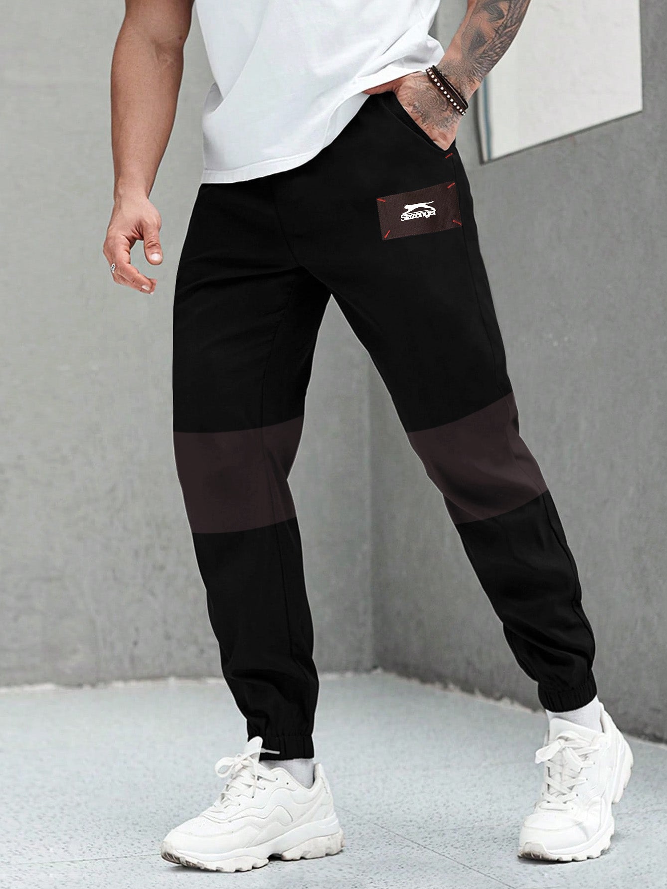 Slazenger Fleece Trouser For Men-Black with Brown Panel-BE2297/BR14120