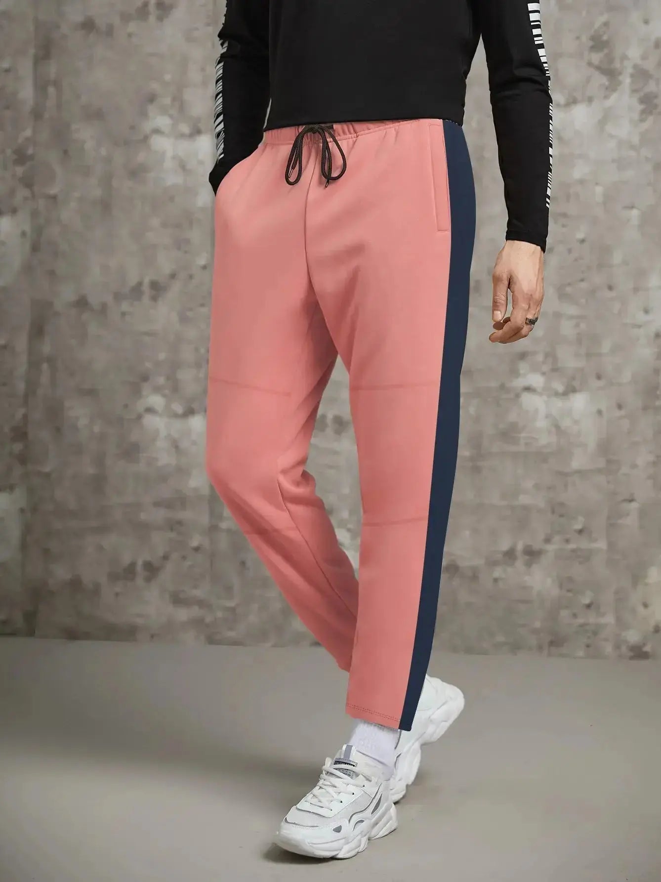 Summer Single Jersey Slim Fit Trouser For Men-Light Pink With Navy Pannel-BE45