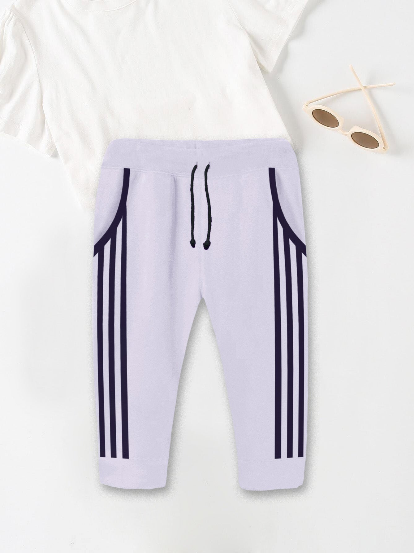 Summer Jersey Terry Slim Fit Short For Kids-Light Purple with Navy Stripes-BE981