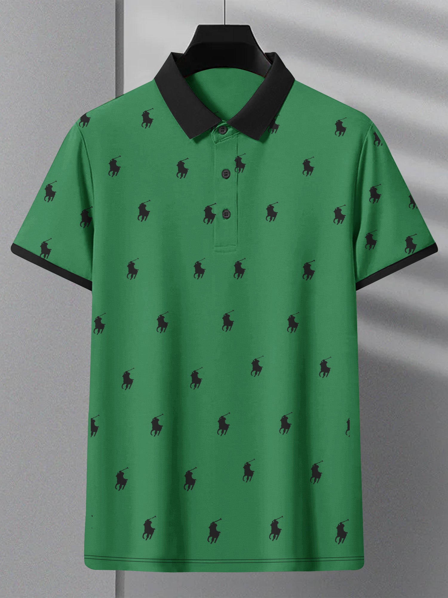 PRL Summer Polo Shirt For Men-Green with Allover Print-BE679/BR12932