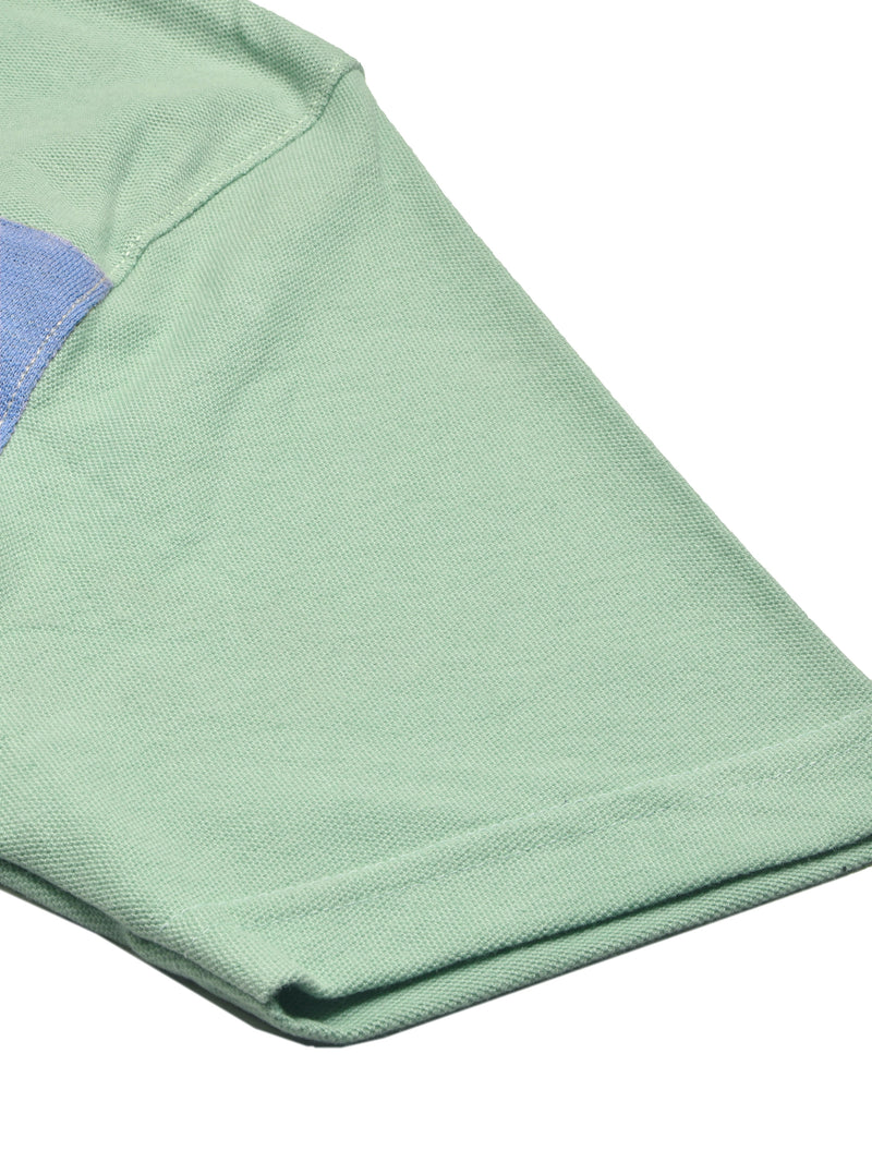 NXT Summer Polo Shirt For Men-Grey with Sky & Green Panel-BE689/BR12942