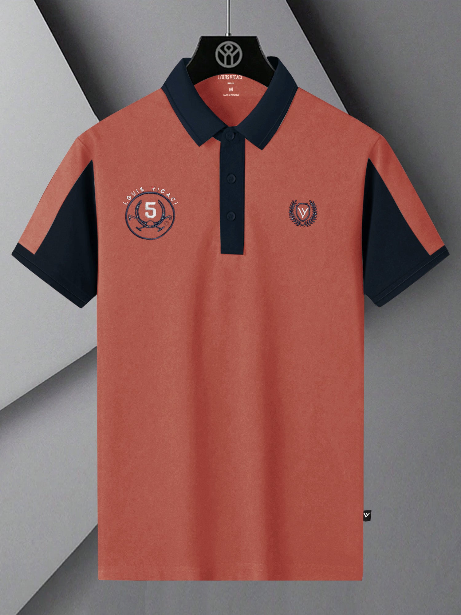 LV Summer Polo Shirt For Men-Carrot Red & Dark Navy-SP1546/RT2366