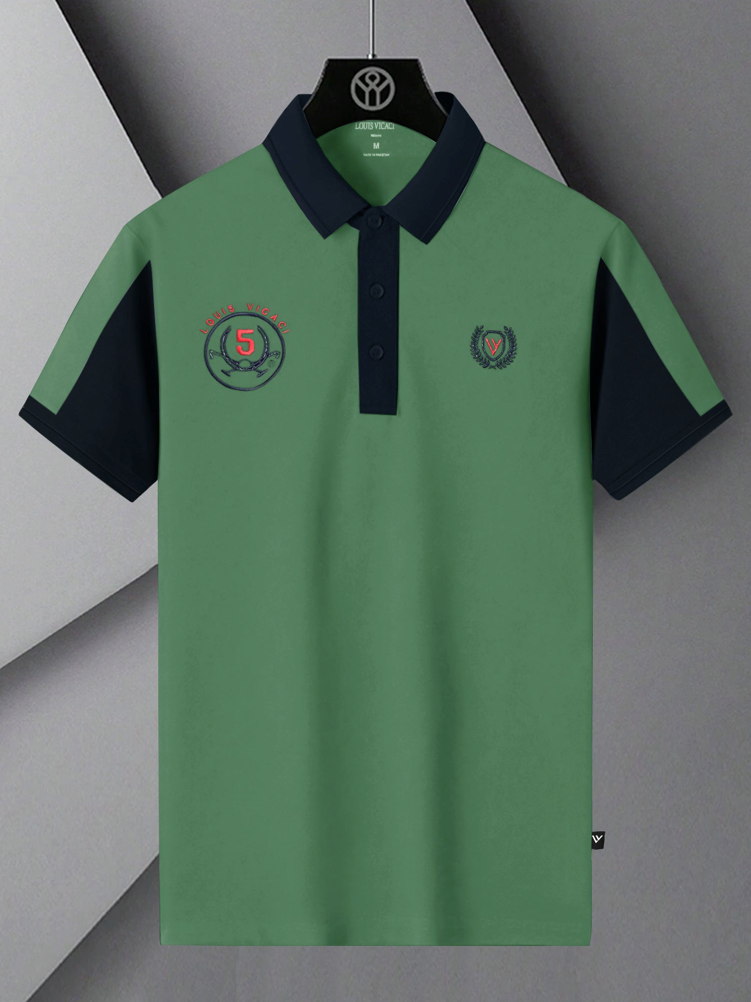LV Summer Polo Shirt For Men-Dark Sea Green & Dark Navy-SP1569