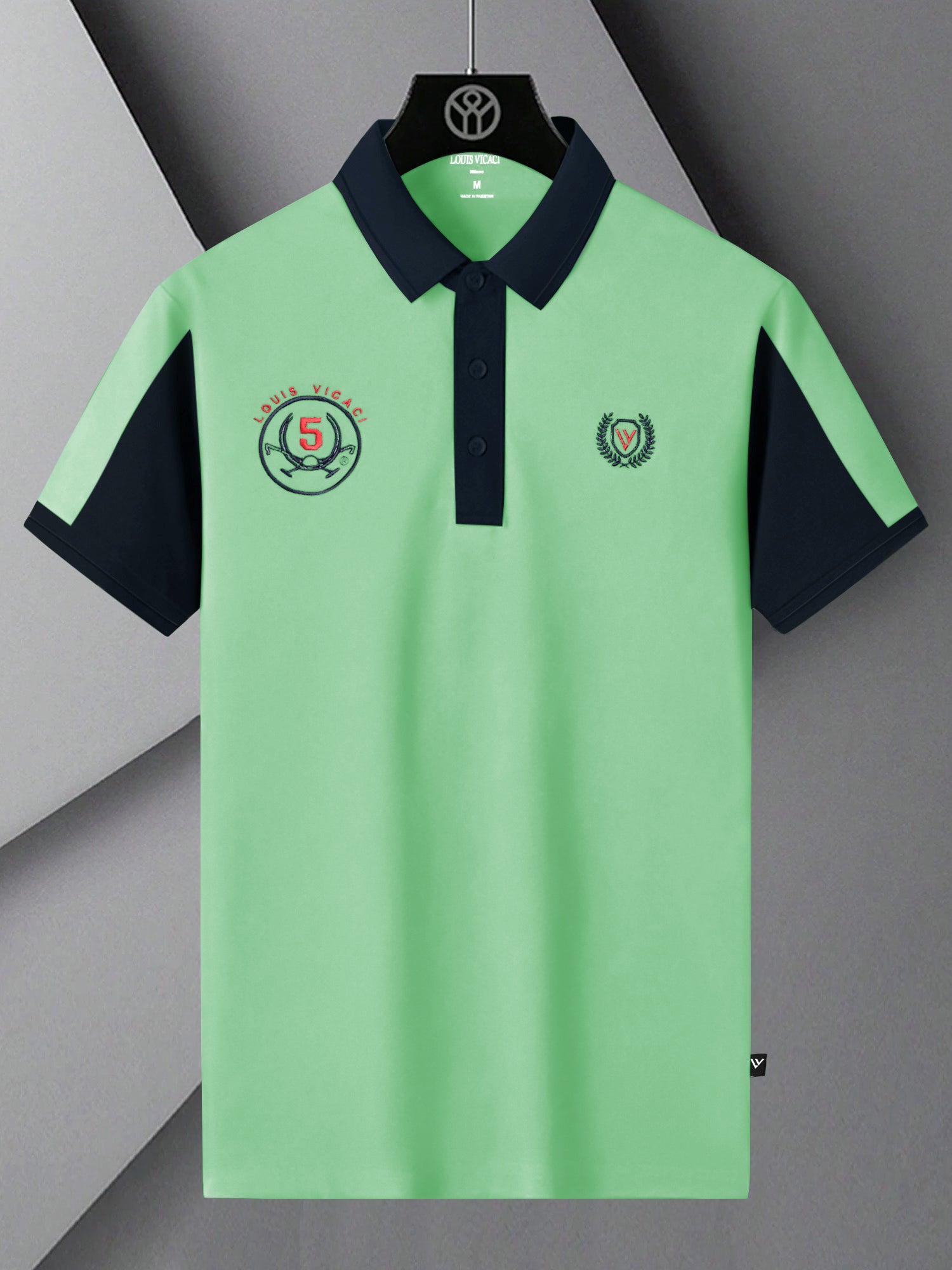 LV Summer Polo Shirt For Men-Light Green & Dark Navy-SP1573/RT2375