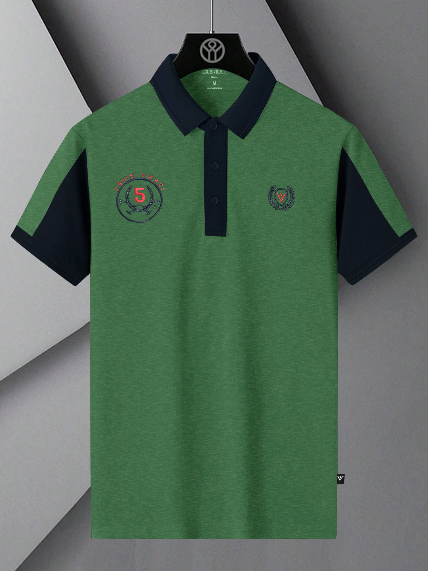 LV Summer Polo Shirt For Men-Green Melange & Dark Navy-SP1542