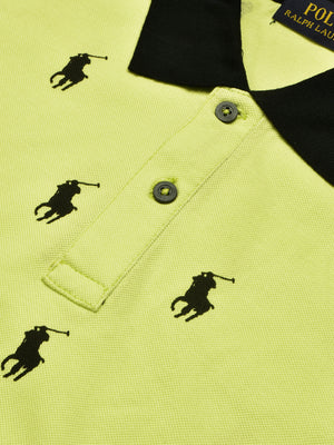 PRL Summer Polo Shirt For Men-Lime Green with Allover Print-BE682/BR12935