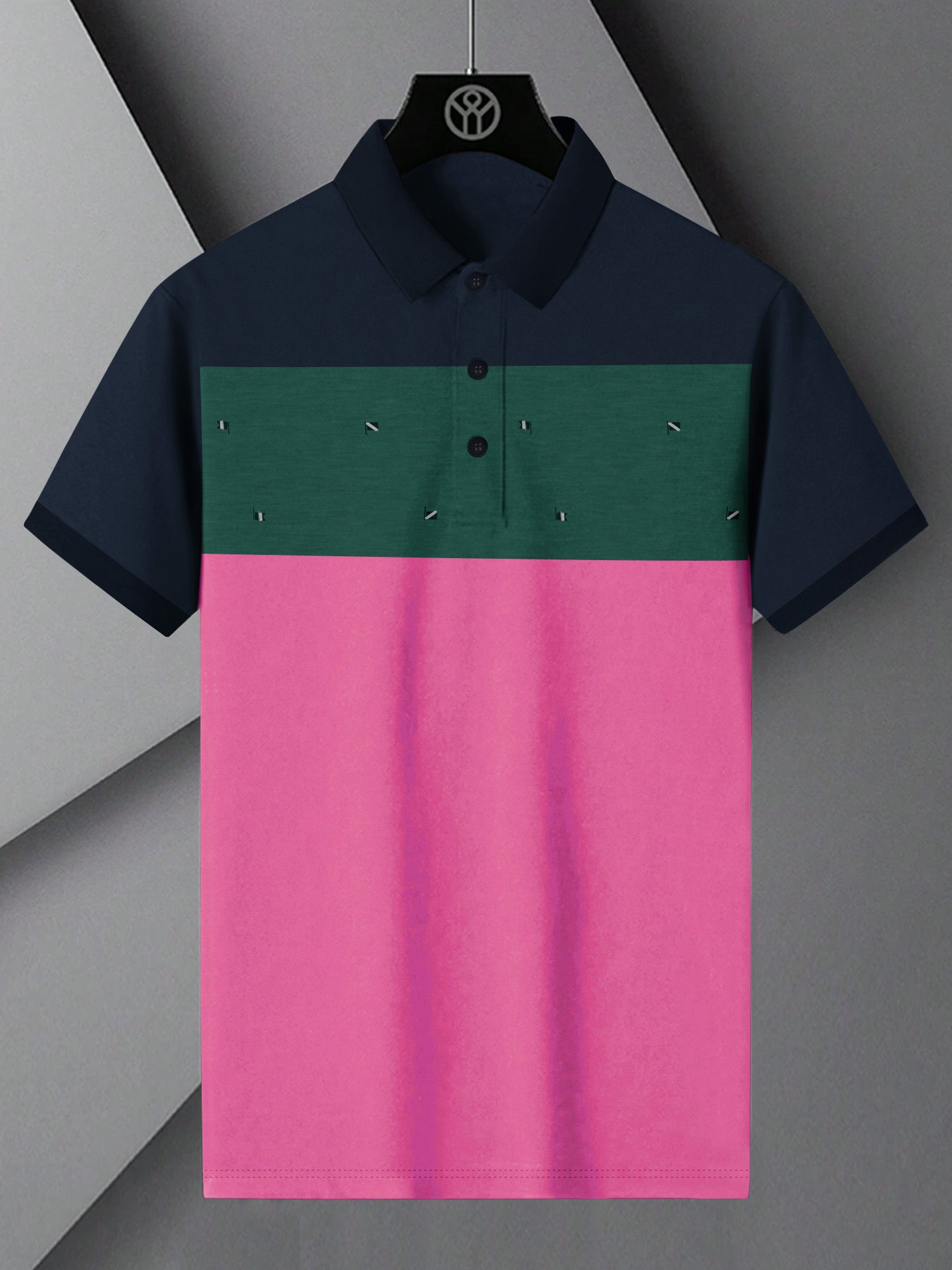 NXT Summer Polo Shirt For Men-Pink with Navy & Green-BE685/BR12938