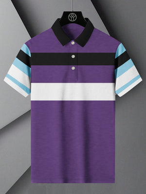 NXT Summer Polo Shirt For Men-Purple Melange & Navy-BE684/BR12937