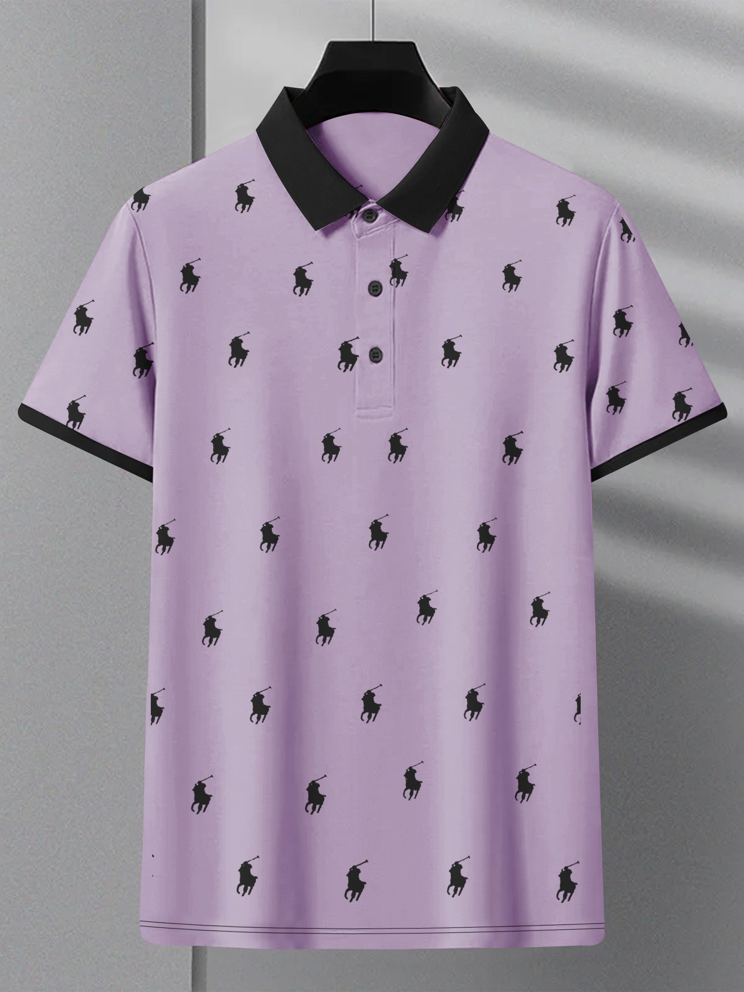 PRL Summer Polo Shirt For Men-Purple with Allover Print-BE681/BR12934