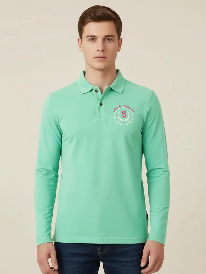 Louis Vicaci Long Sleeve P.Q Polo Shirt For Men-Cyan Green-LVS01